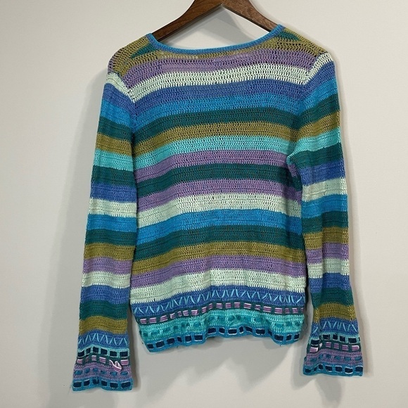 Northern Isles crochet knit cardi sweater striped Blue Medium - Picture 5 of 9